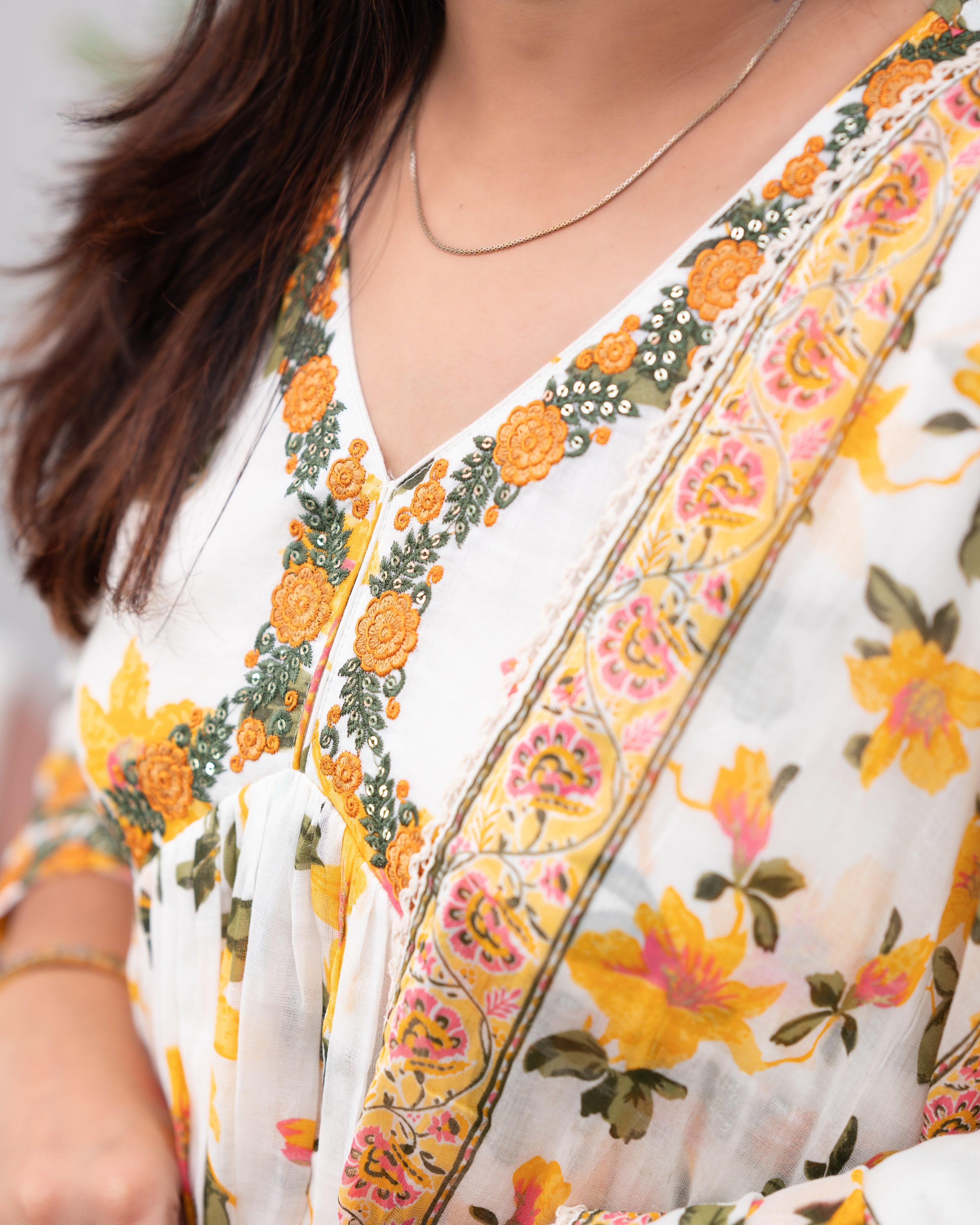 Jahnvi Mul Cotton Embroidered Alia Cut Anarkali Set