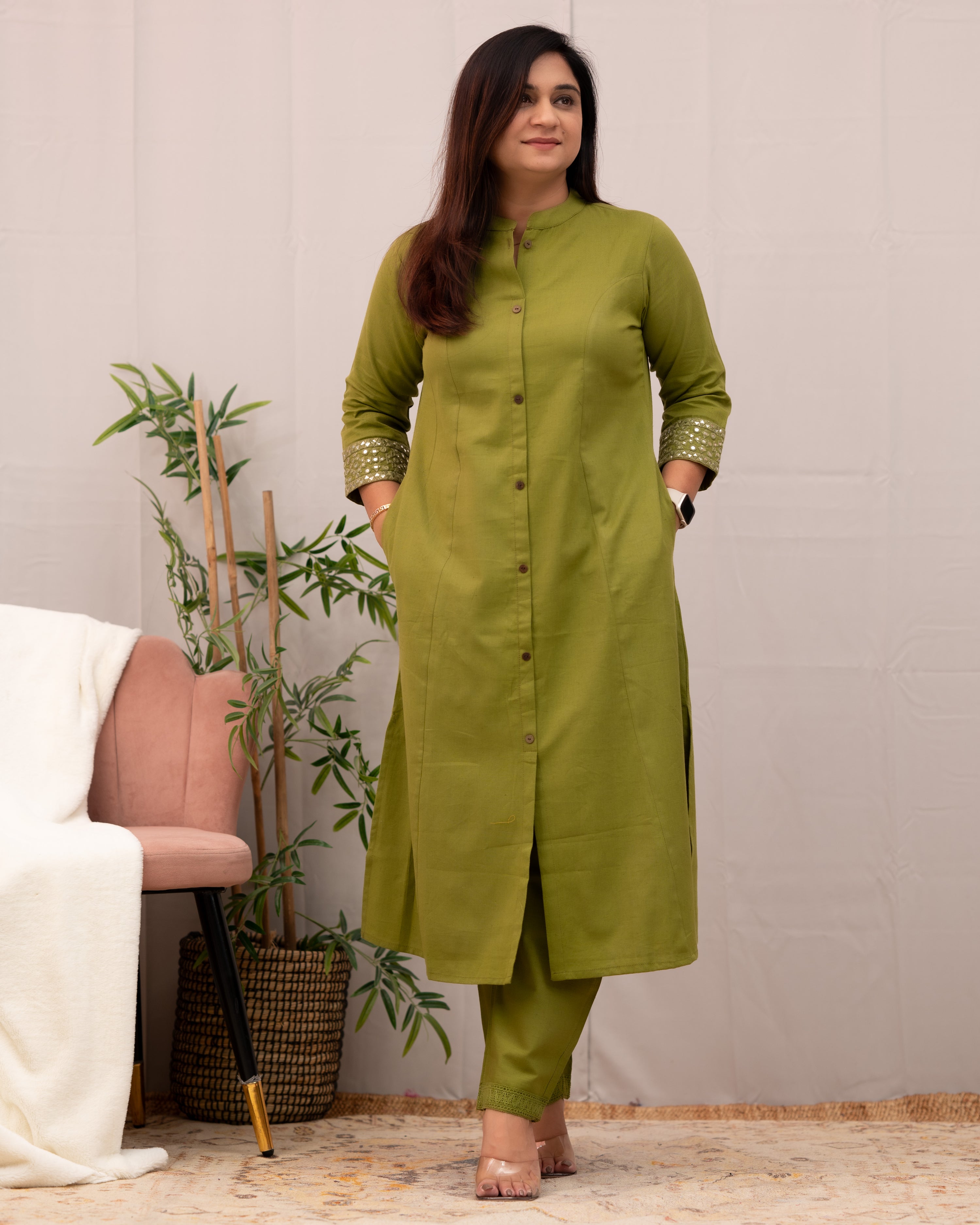 Raveena A-line Embroidered  Cotton casual Pant Set