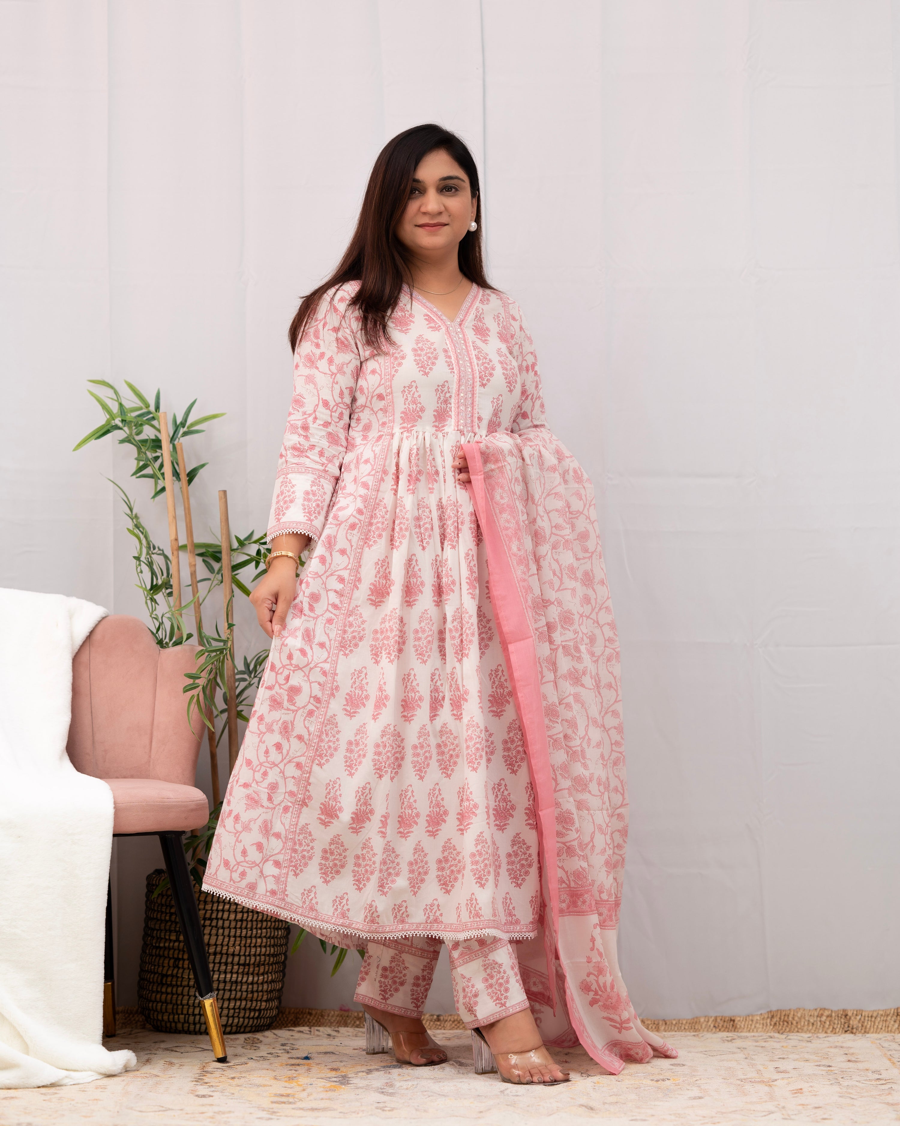 Saloni Premium Cotton Embroidered Anarkali Pant Set