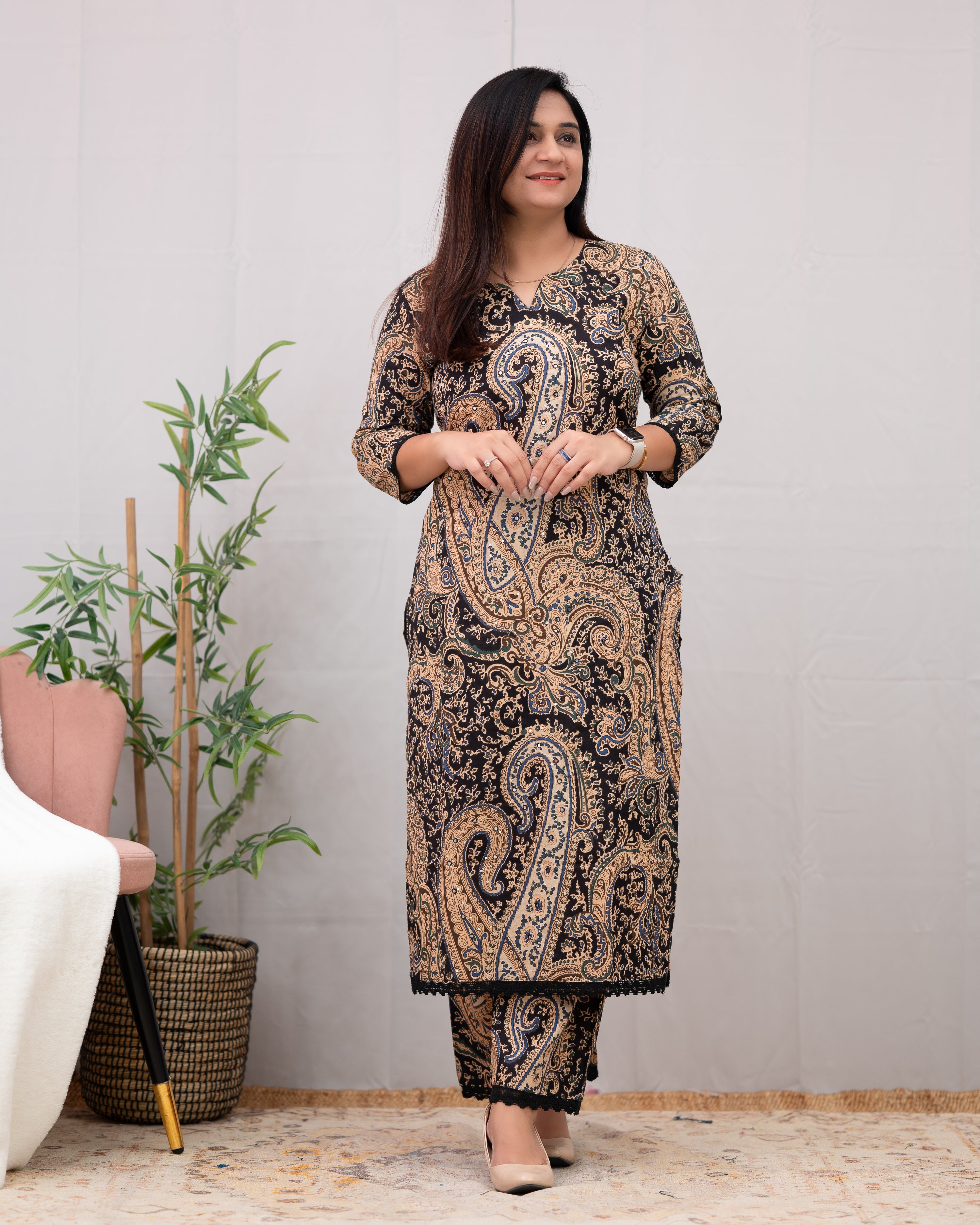 Kalamkari Embroidered Straight Cotton Kurta Set