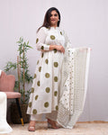 Razia Mul Cotton Polka Print Handwork Anarkali Pant Set