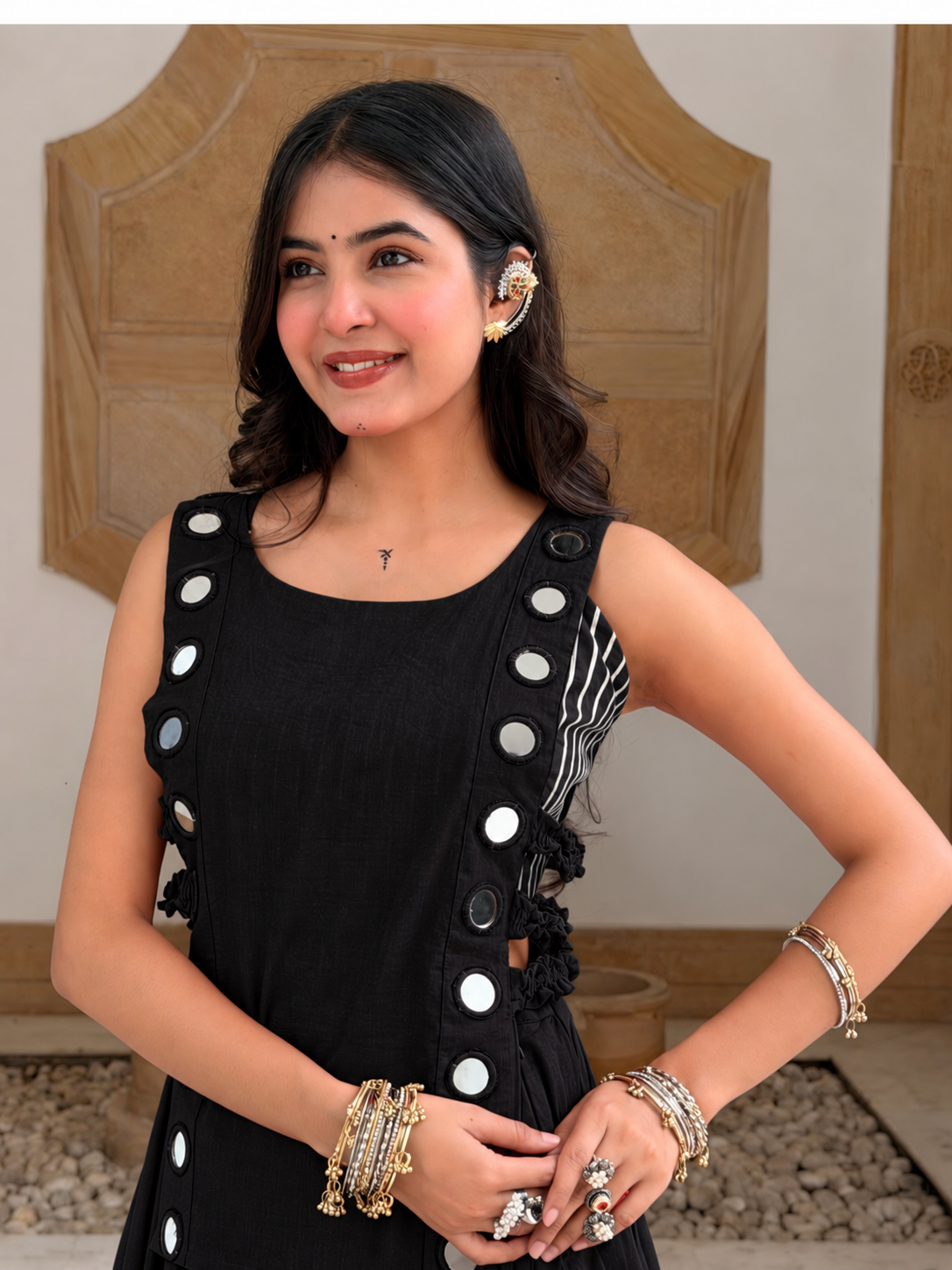 Niyati Deep Black Cotton Festive Hand Detailed Skirt Set