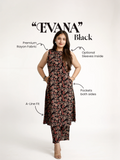 Evana Black Multicolor Floral Rayon A-line Coord Set