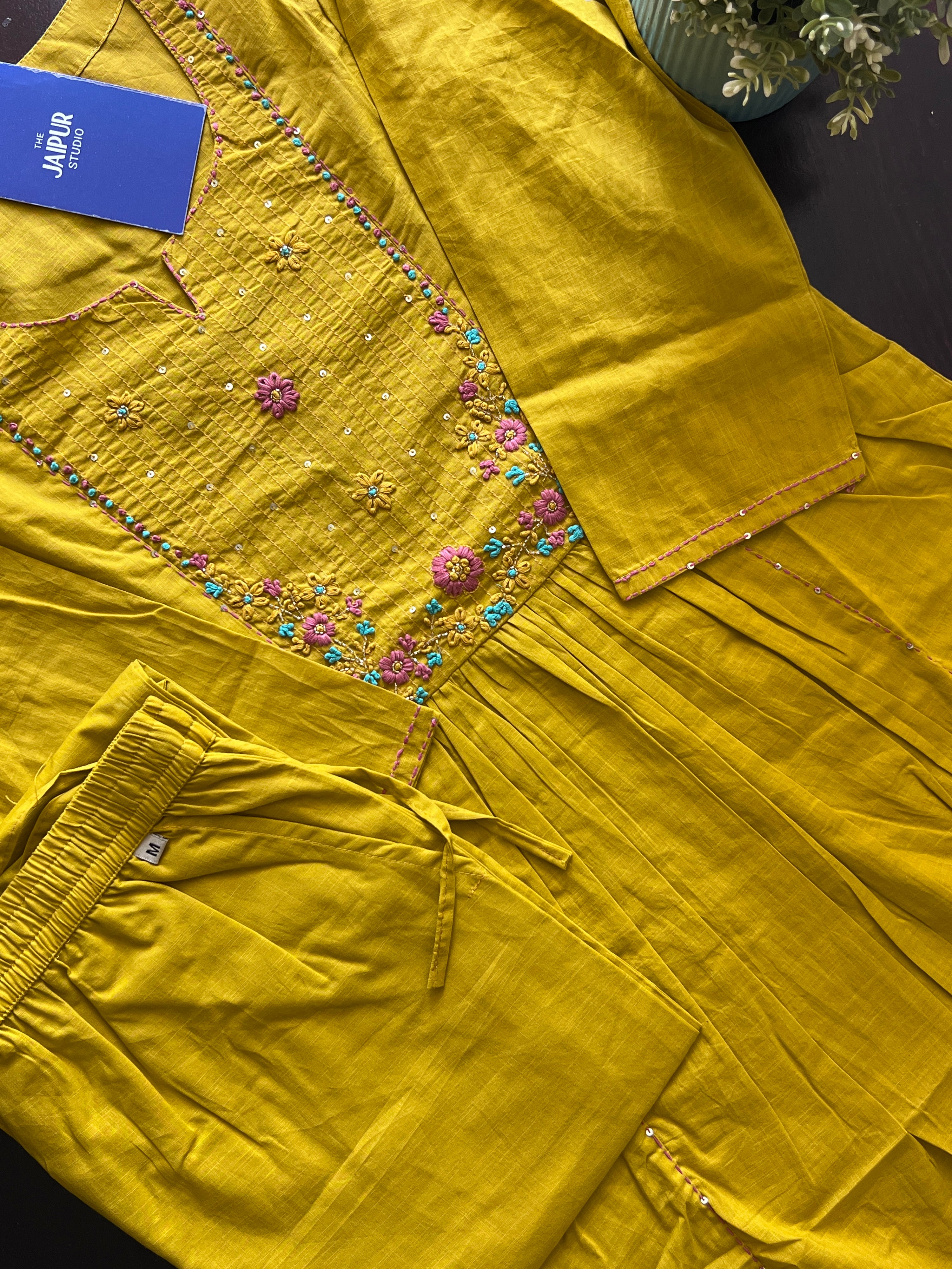 Lina Cotton HandEmbroidered A-line Pant Set