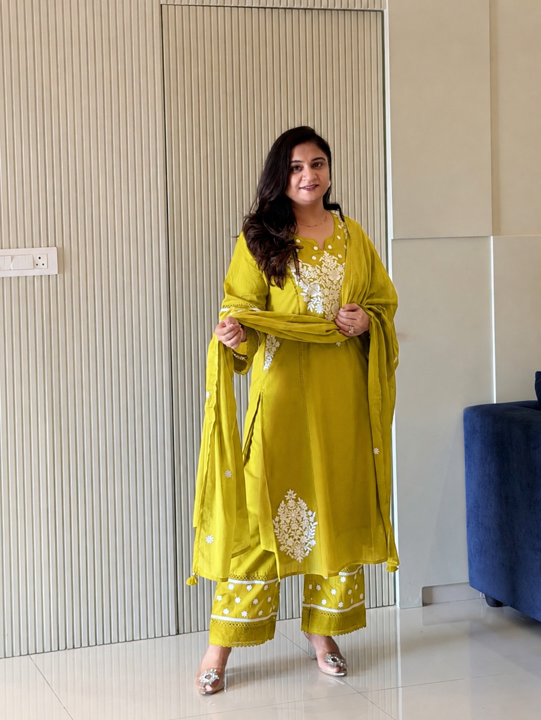 Naila Mustard Premium Mul Cotton Embroidered Dupatta Set