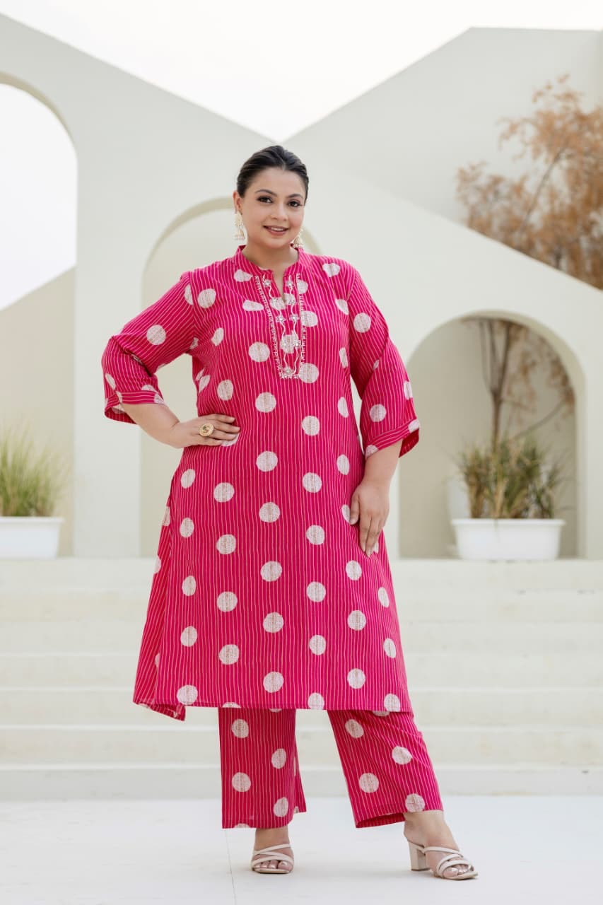 Tanisha Pink Polka Embroidered A-line Kurta Set