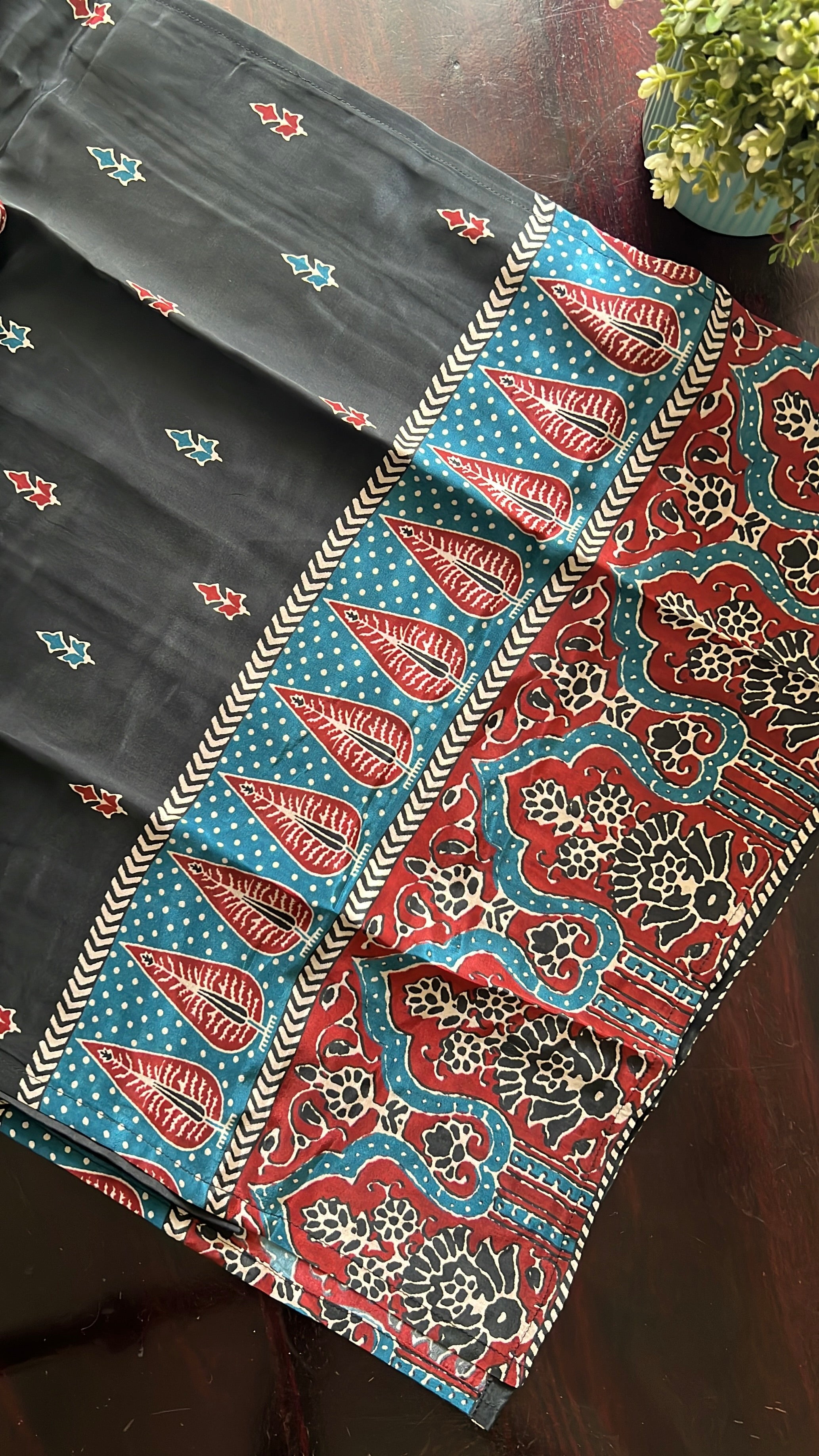 Dhara Ajrakh Crepe HandDetailed Pant Set