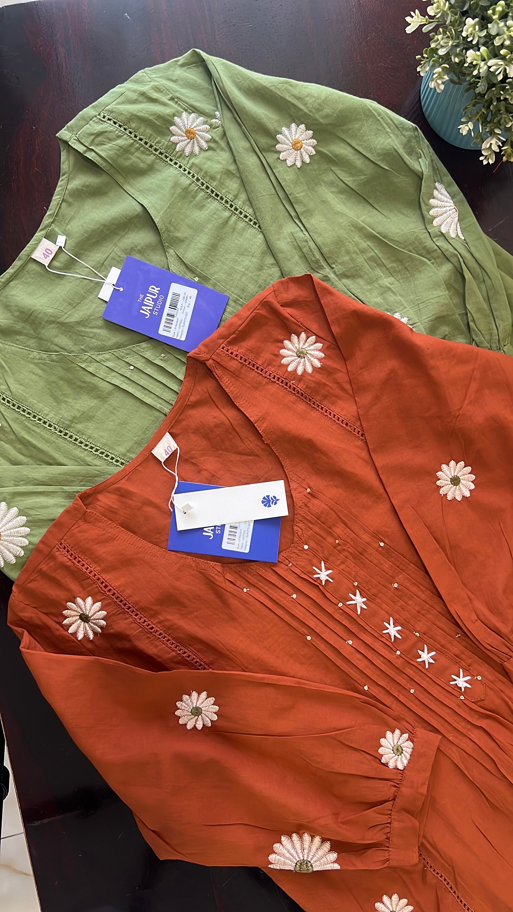 Eira Mul Cotton Embroidered A-line Pant Set