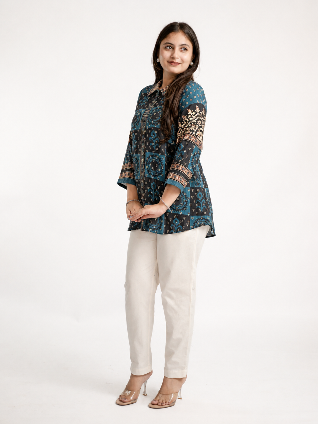 Vaidehi Blue Crepe Ajrakh Printed Shirt