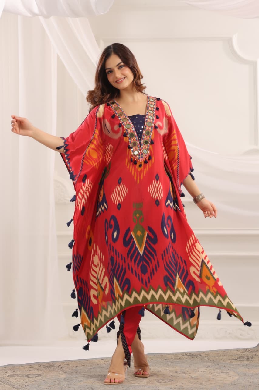 Adani Crepe Ikkat Embroidered Coord set - The Jaipur Studio