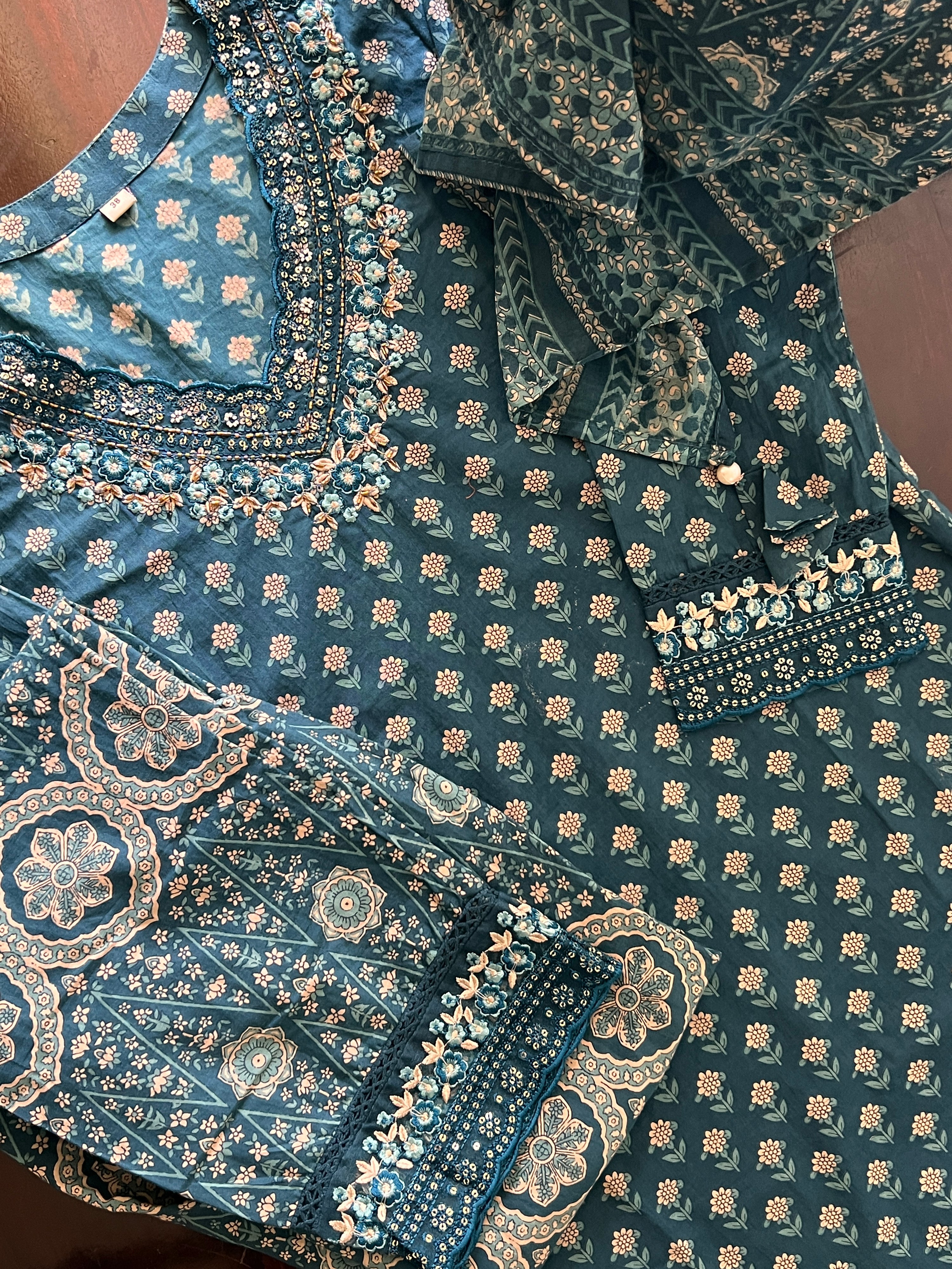 Dimpee Ajrakh Cotton HandEmbroidered Pant set