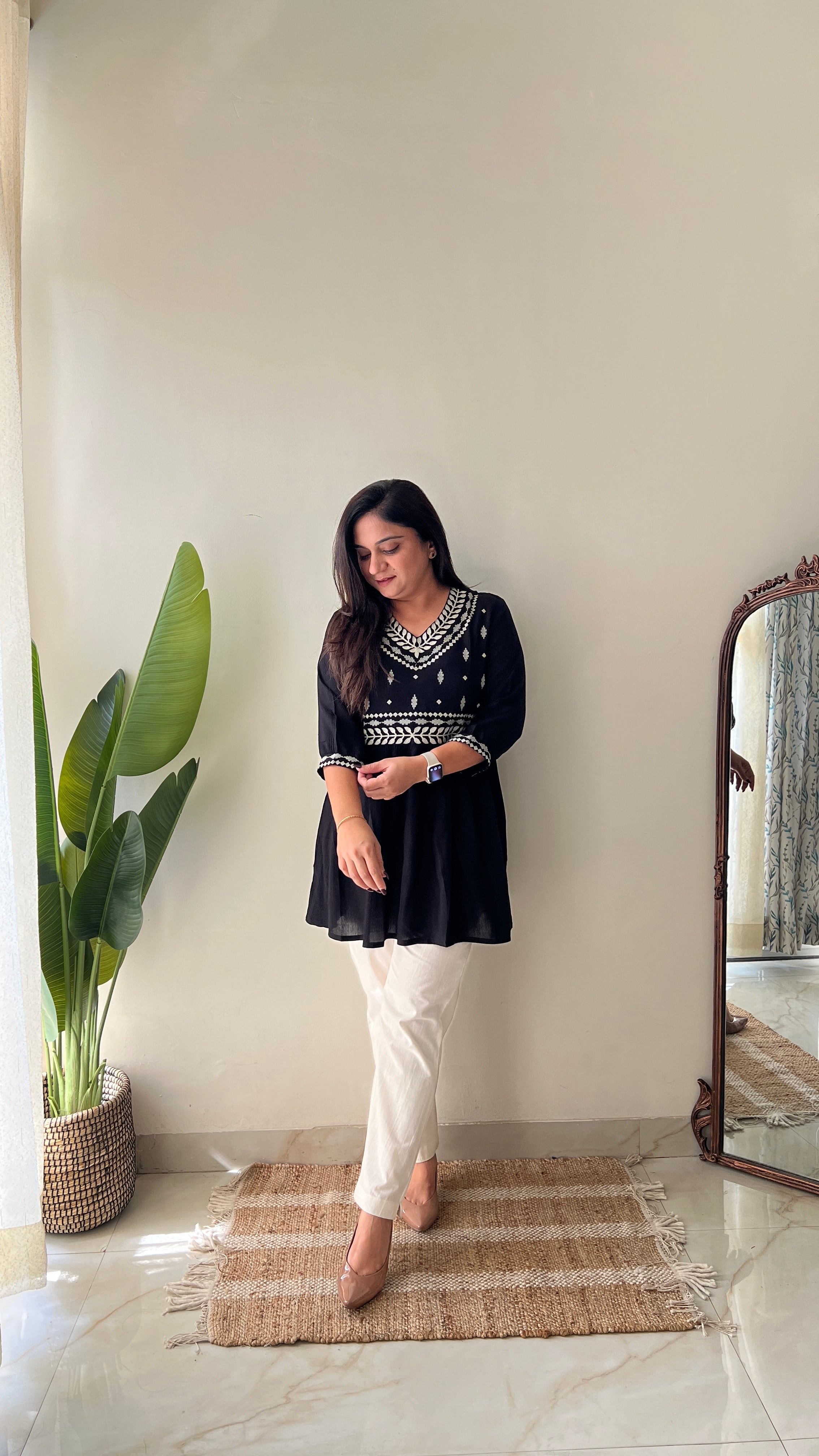 Soha Cotton Embroidered A-line Short Top