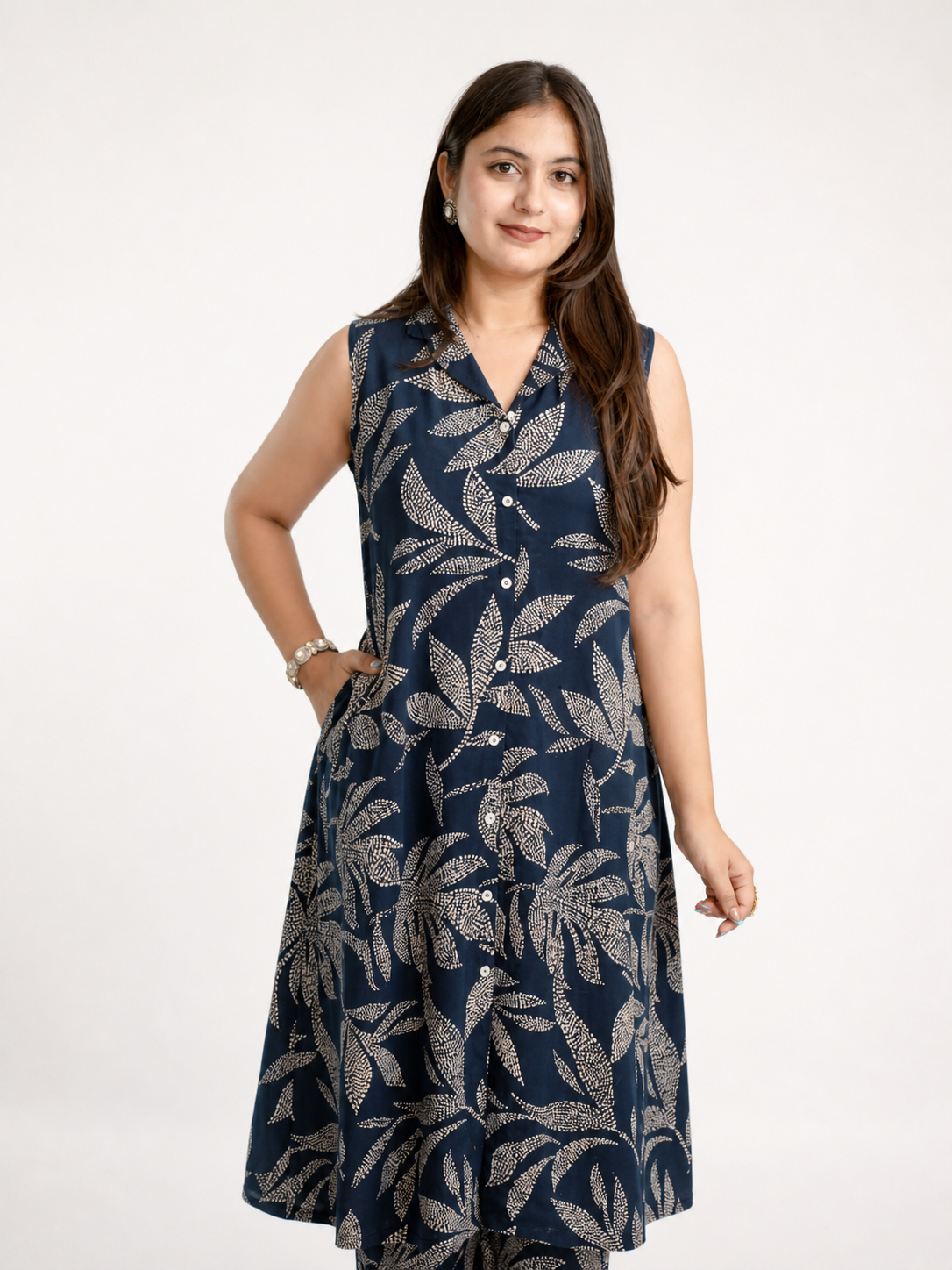 Jamia Blue Rayon Casual Straight Coord Set