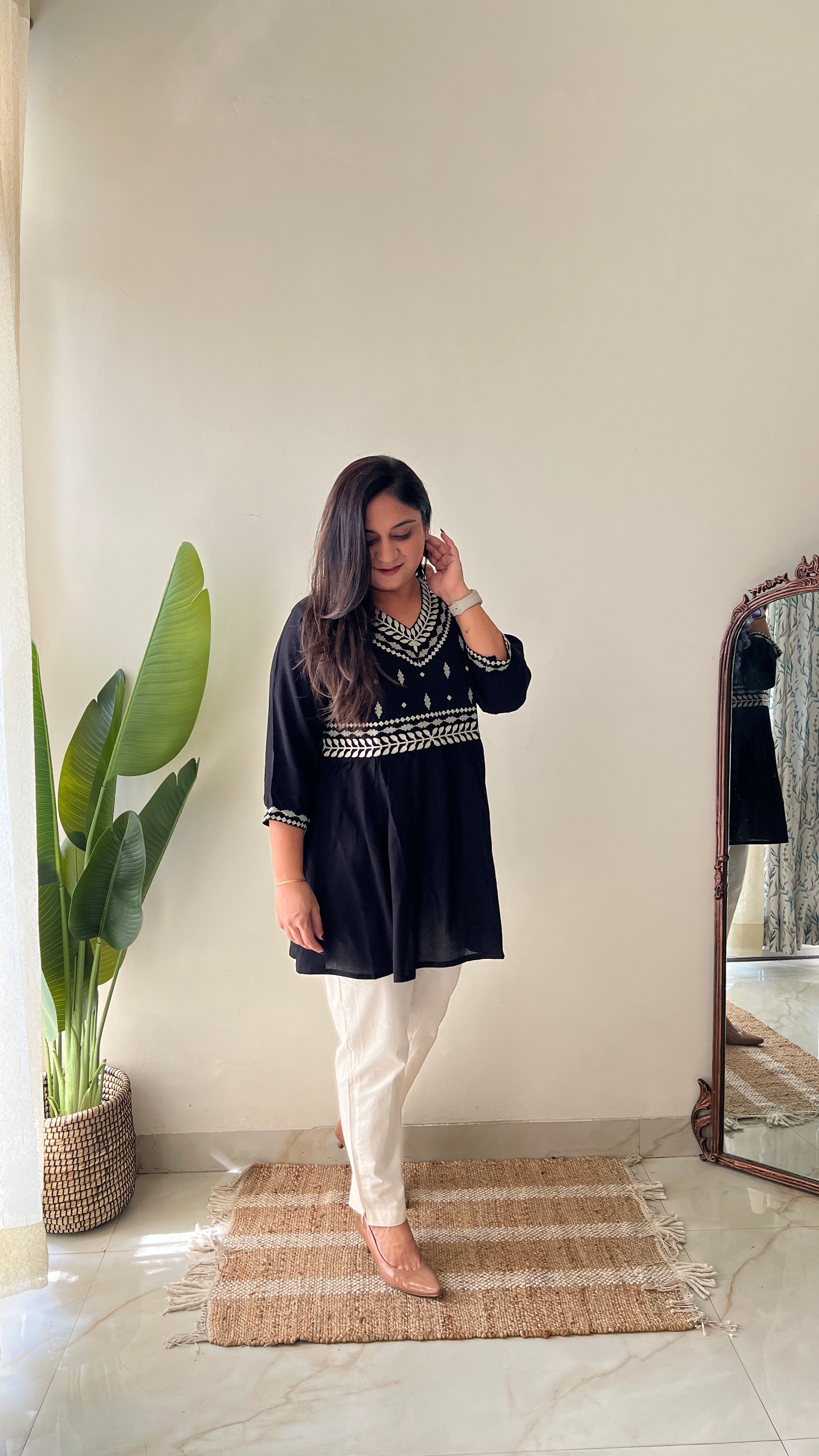 Soha Cotton Embroidered A-line Short Top