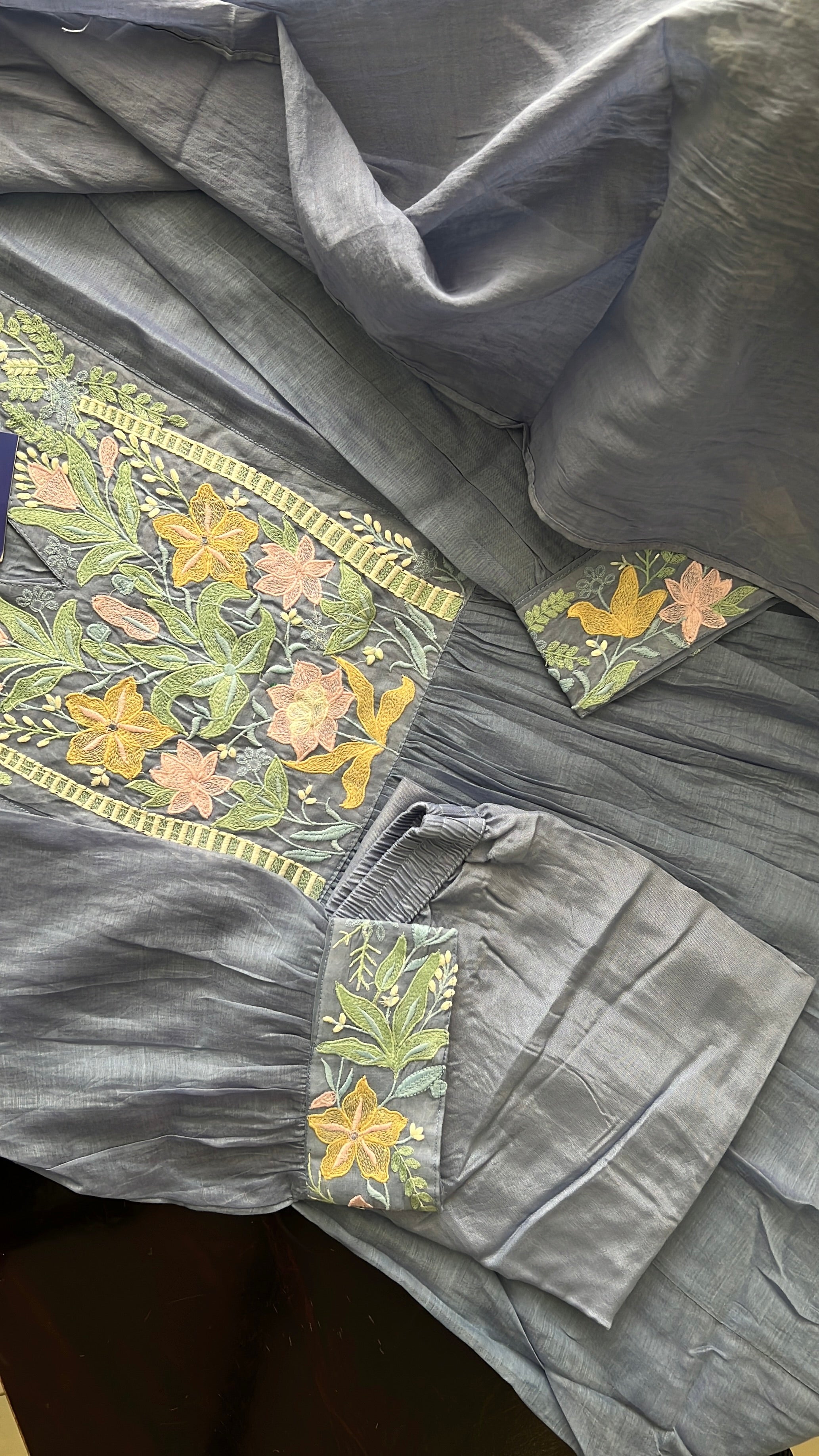 Zainab Chanderi Embroidered A-line pant Set