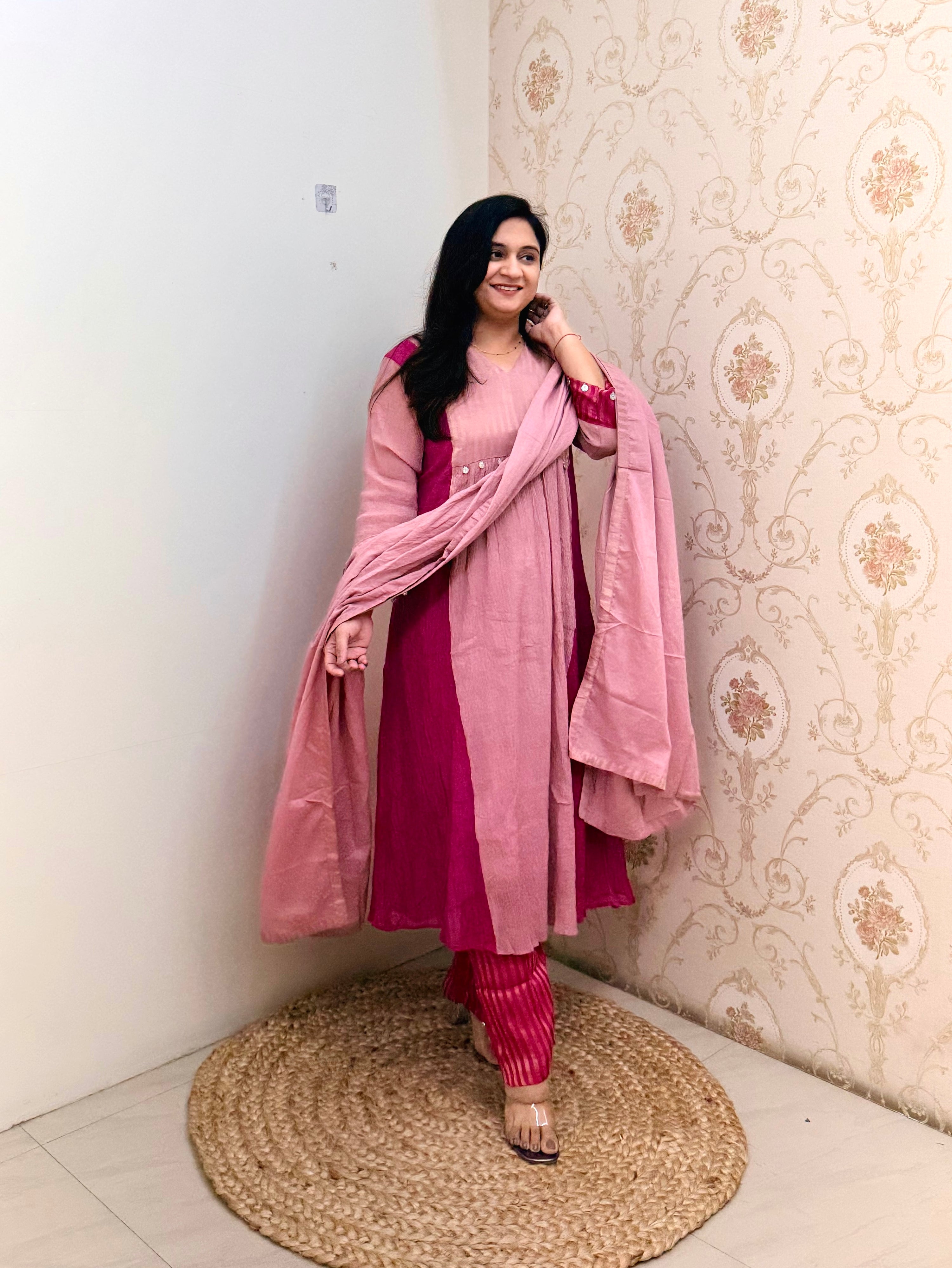 Veda Mul Chanderi Embroidered A-line Dupatta Set