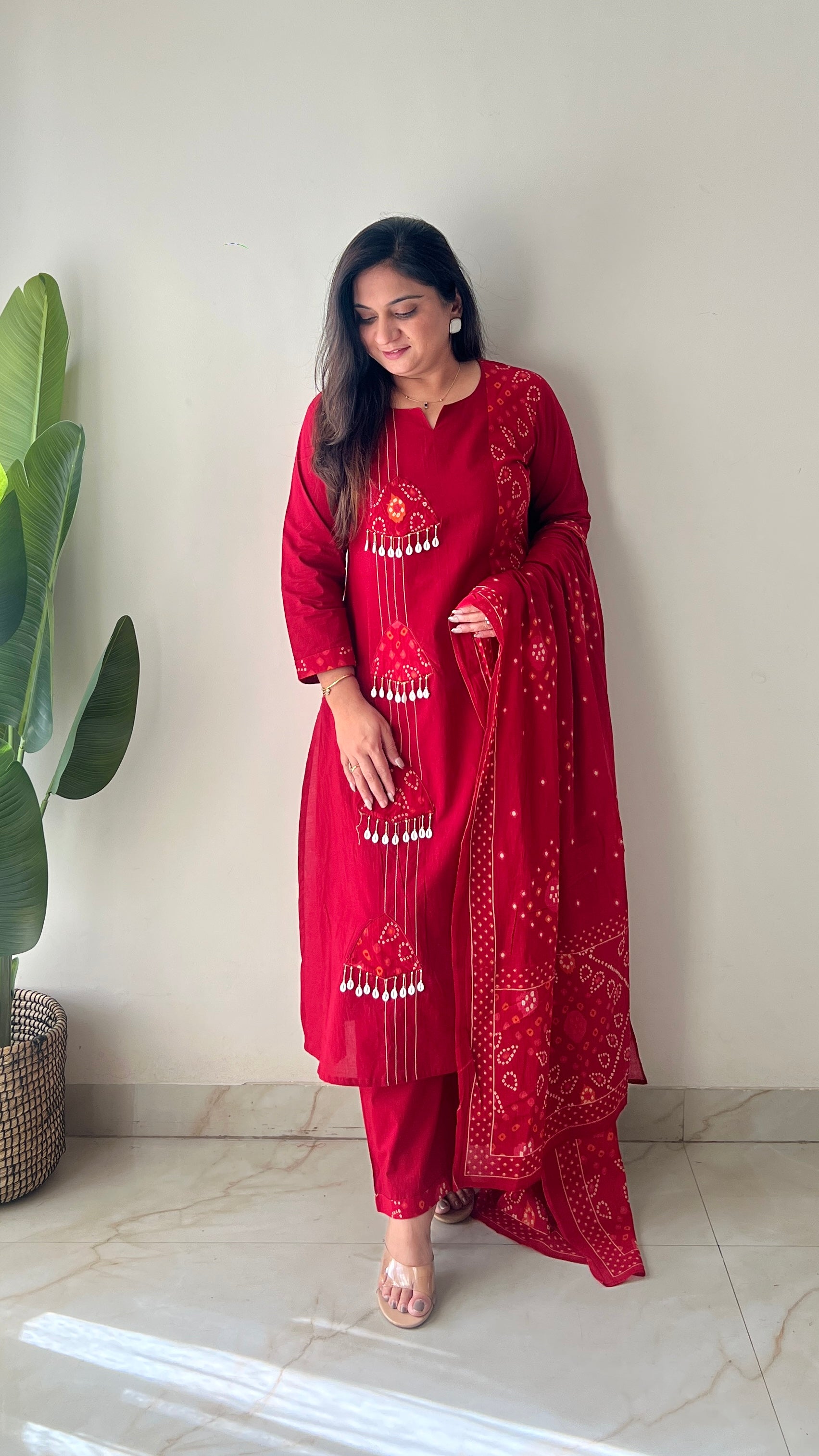 Raha MulCotton Bandhani Hand Detailed Pant Set