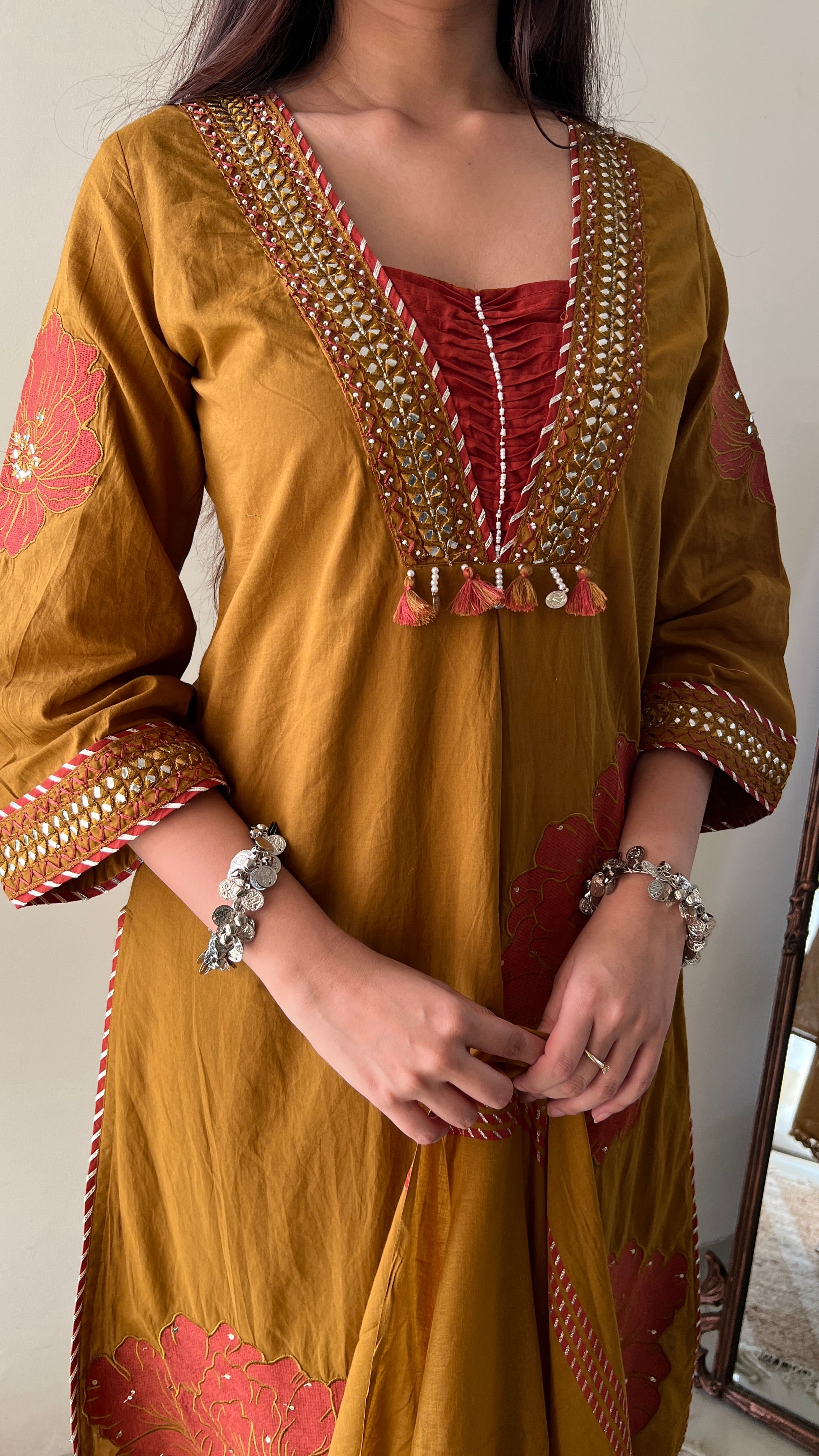 Moksha Embroidered Cotton A-line Plazo Set - The Jaipur Studio