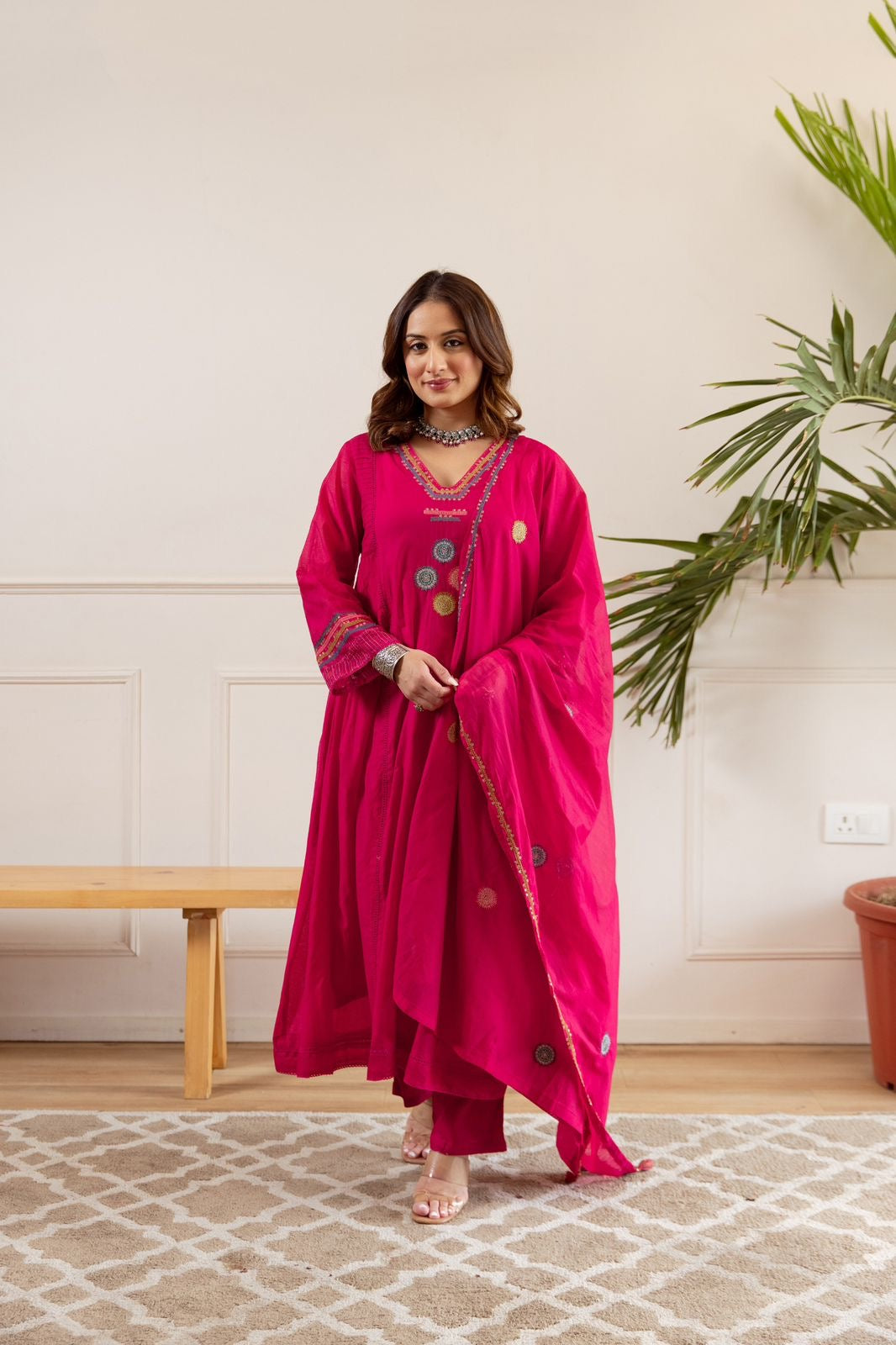 Zola Pink Net Chanderi Embroidered Anarkali Set