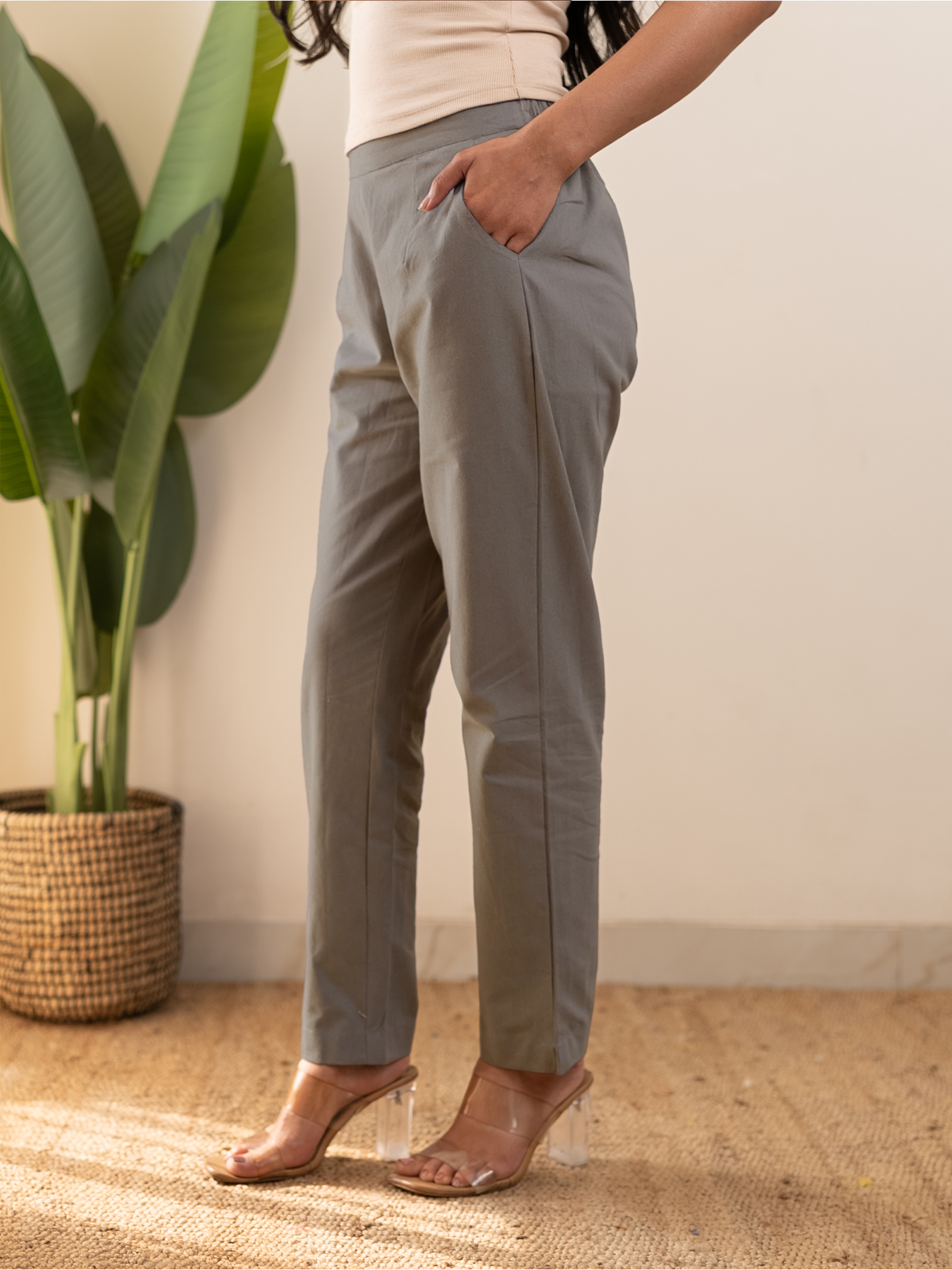 All-Day Cotton Straight Pant for Women-Warm Grey