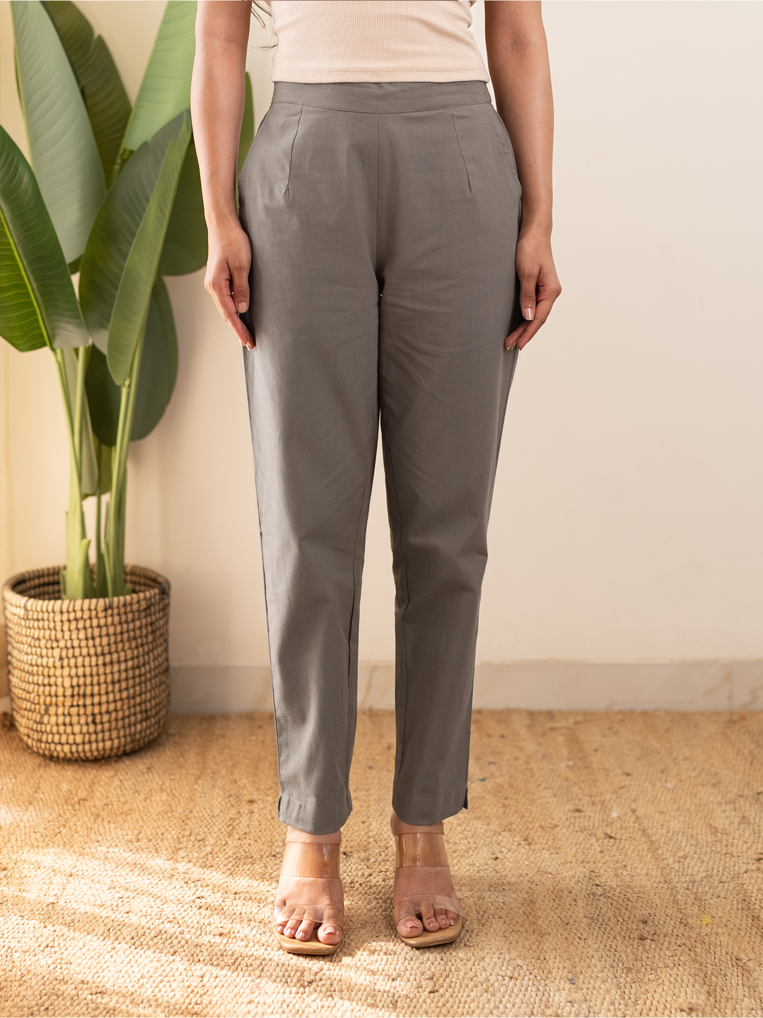 All-Day Cotton Straight Pant for Women-Warm Grey