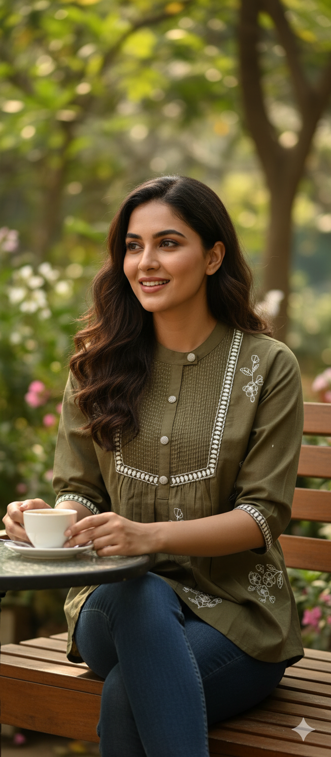 Tarini A-line cotton Embroidered Short Top