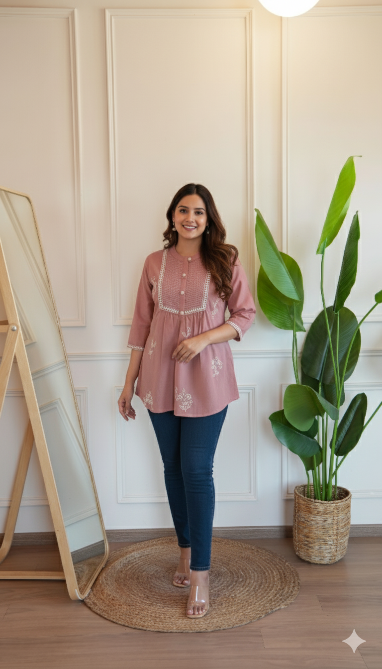 Tarini A-line cotton Embroidered Short Top