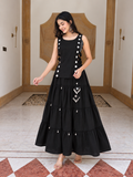 Niyati Deep Black Cotton Festive Hand Detailed Skirt Set