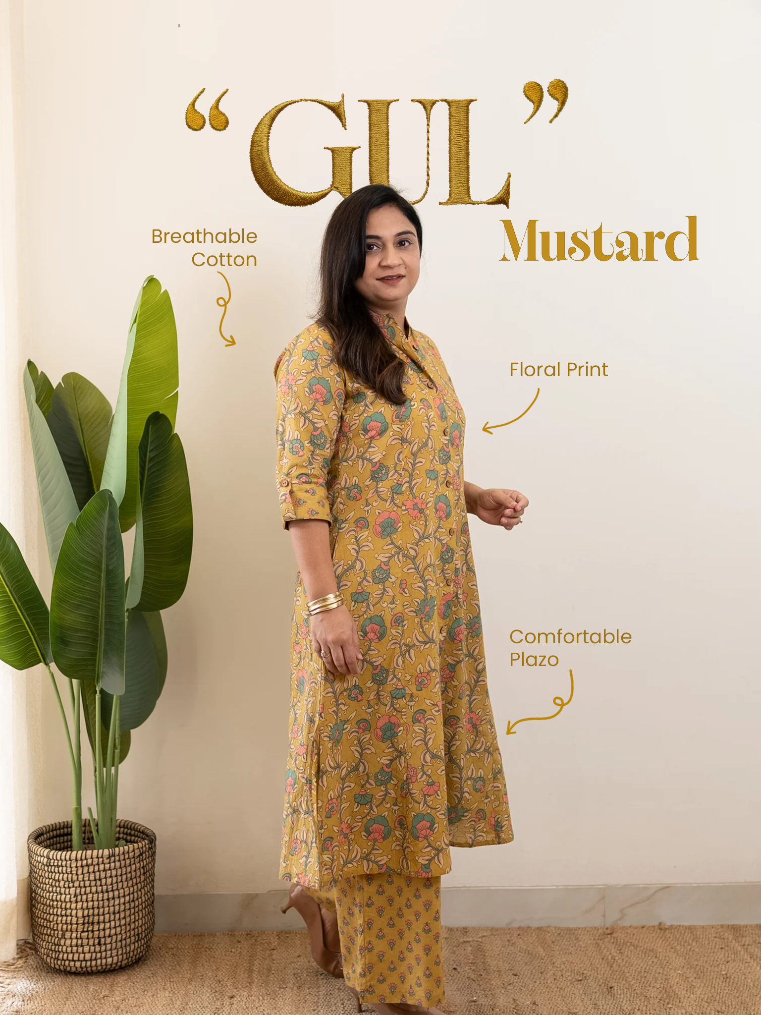Gul Mustard Floral A-line Cotton Coord Set