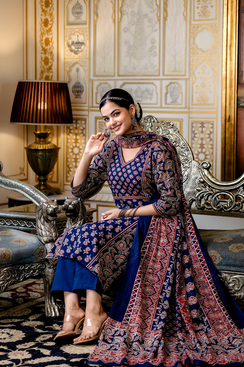 Yashi Cotton Handblock Embroidered Pant Set