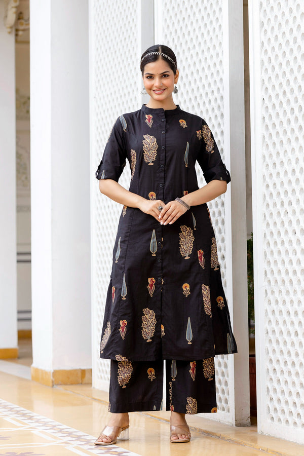 Naaz Black Cotton A-line Coord Set