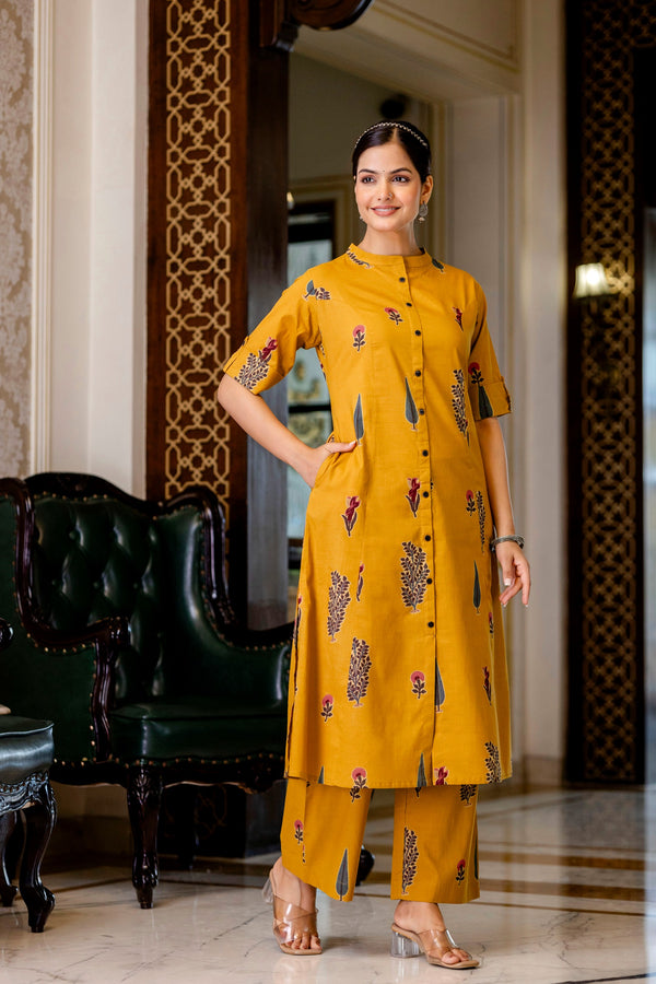 Naaz Yellow Cotton A-line Coord Set