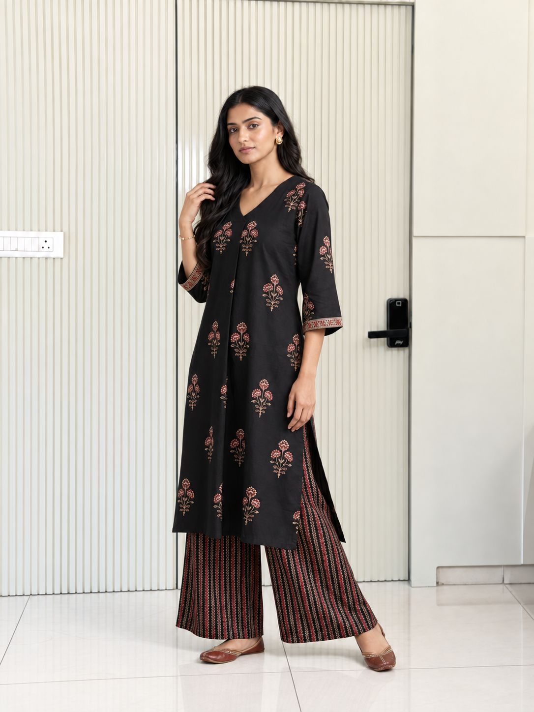 Kush Black Cotton A-line Kurta Set