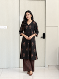 Kush Black Cotton A-line Kurta Set