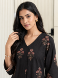 Kush Black Cotton A-line Kurta Set