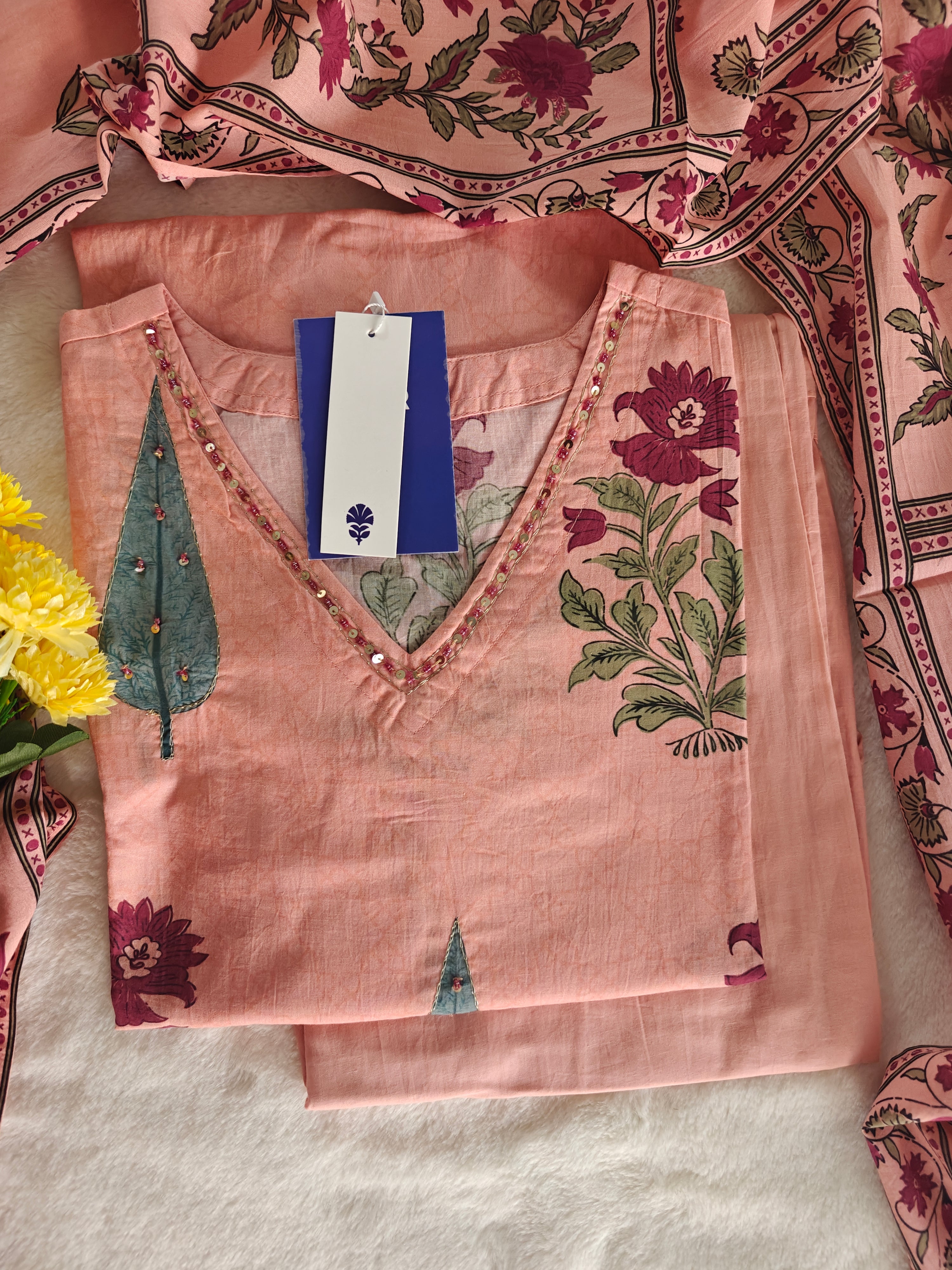 Myra Cotton Hand Embroidered Pant Set - The Jaipur Studio