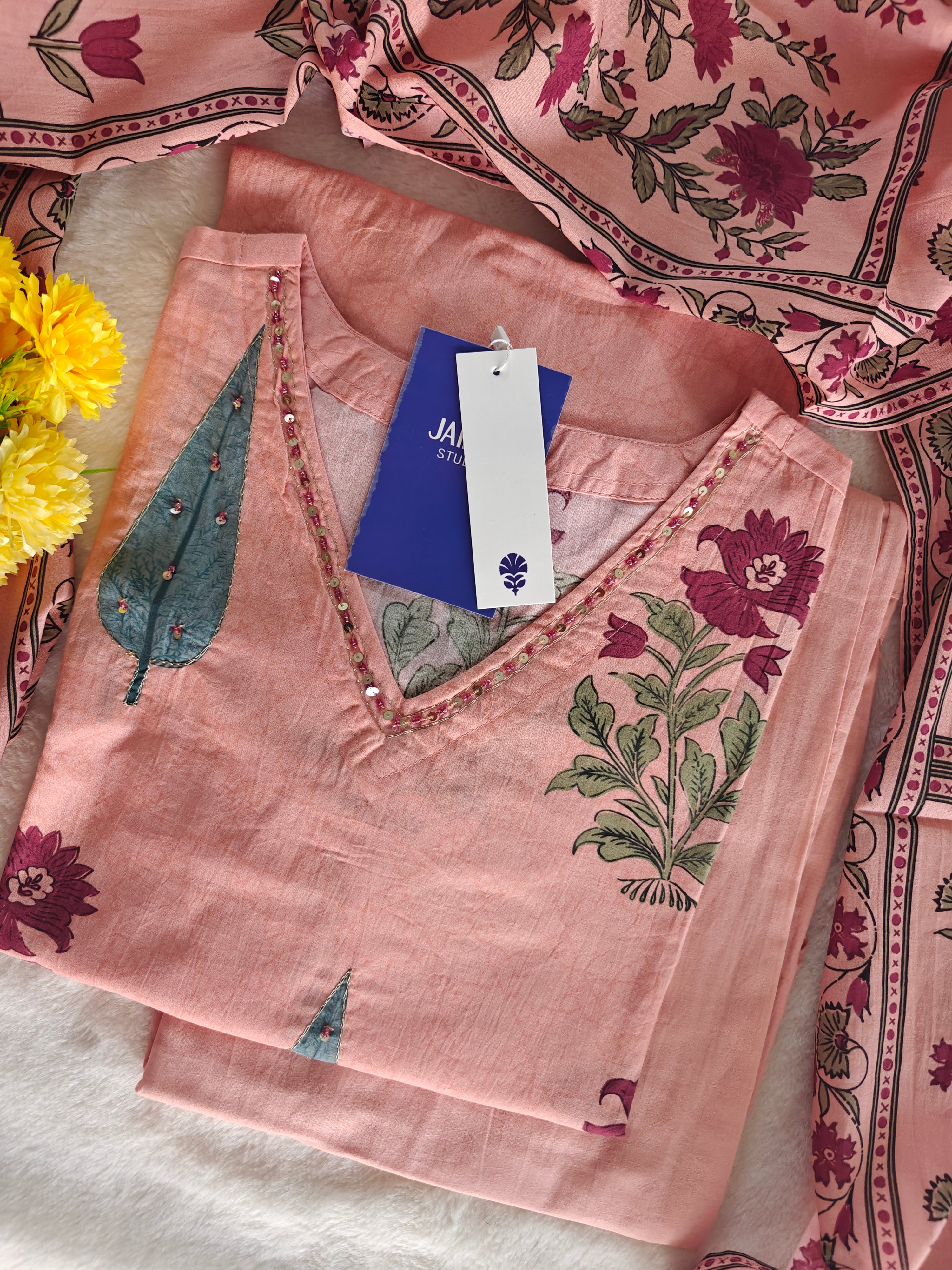 Myra Cotton Hand Embroidered Pant Set - The Jaipur Studio