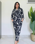 Jasmine Black Rayon Floral Coord Set