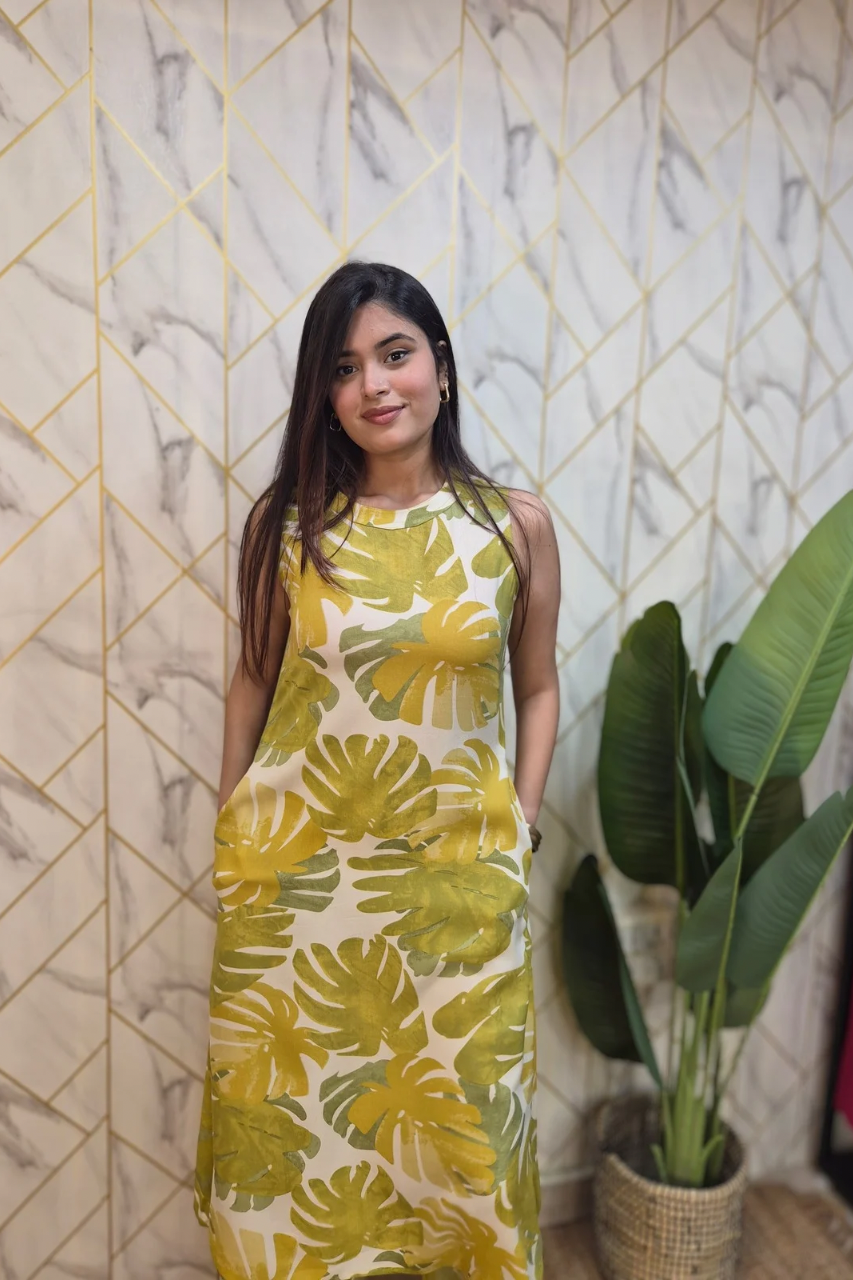 Green Rayon Floral A-line Coord Set