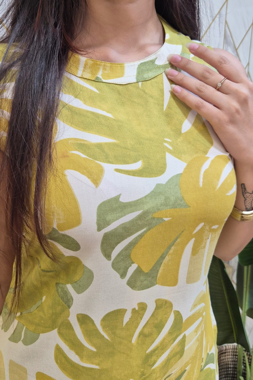 Green Rayon Floral A-line Coord Set