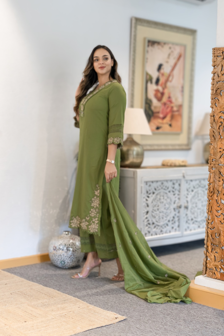 Gazal Premium Cotton Embroidered Pant set - The Jaipur Studio