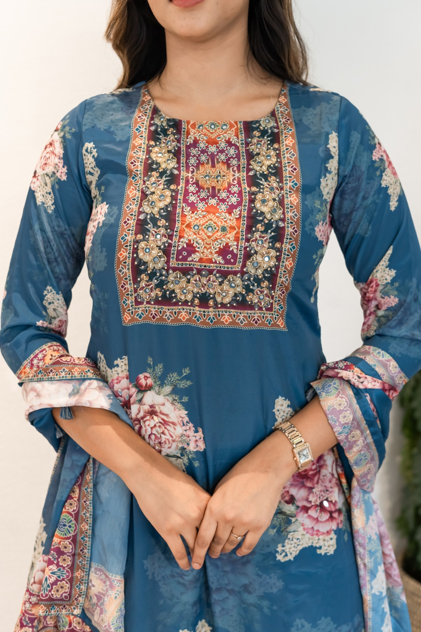 Amara Premium Crepe HandDetailed A-line Pant Set