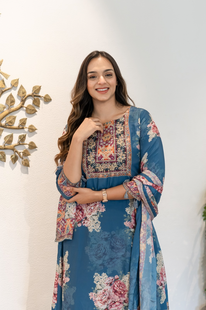 Amara Premium Crepe HandDetailed A-line Pant Set - The Jaipur Studio