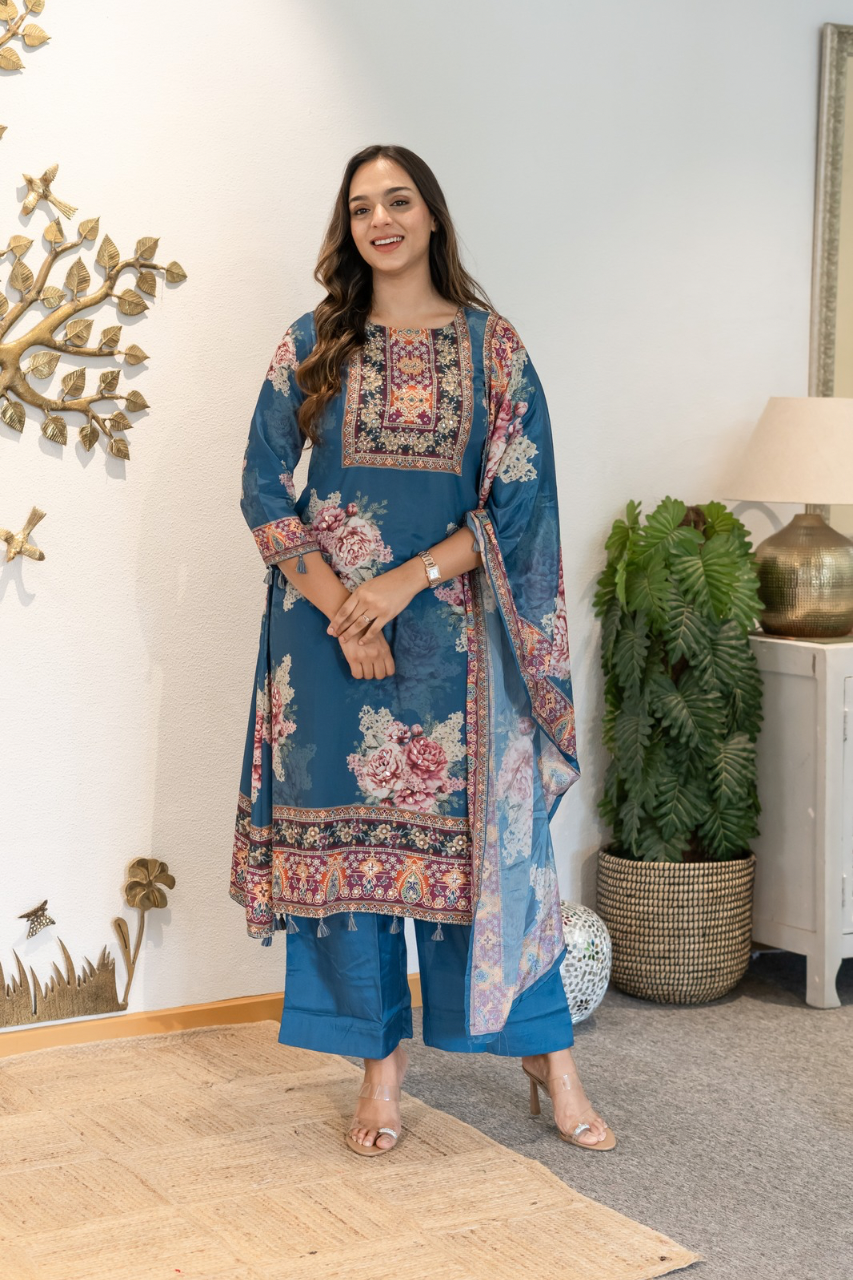 Amara Premium Crepe HandDetailed A-line Pant Set