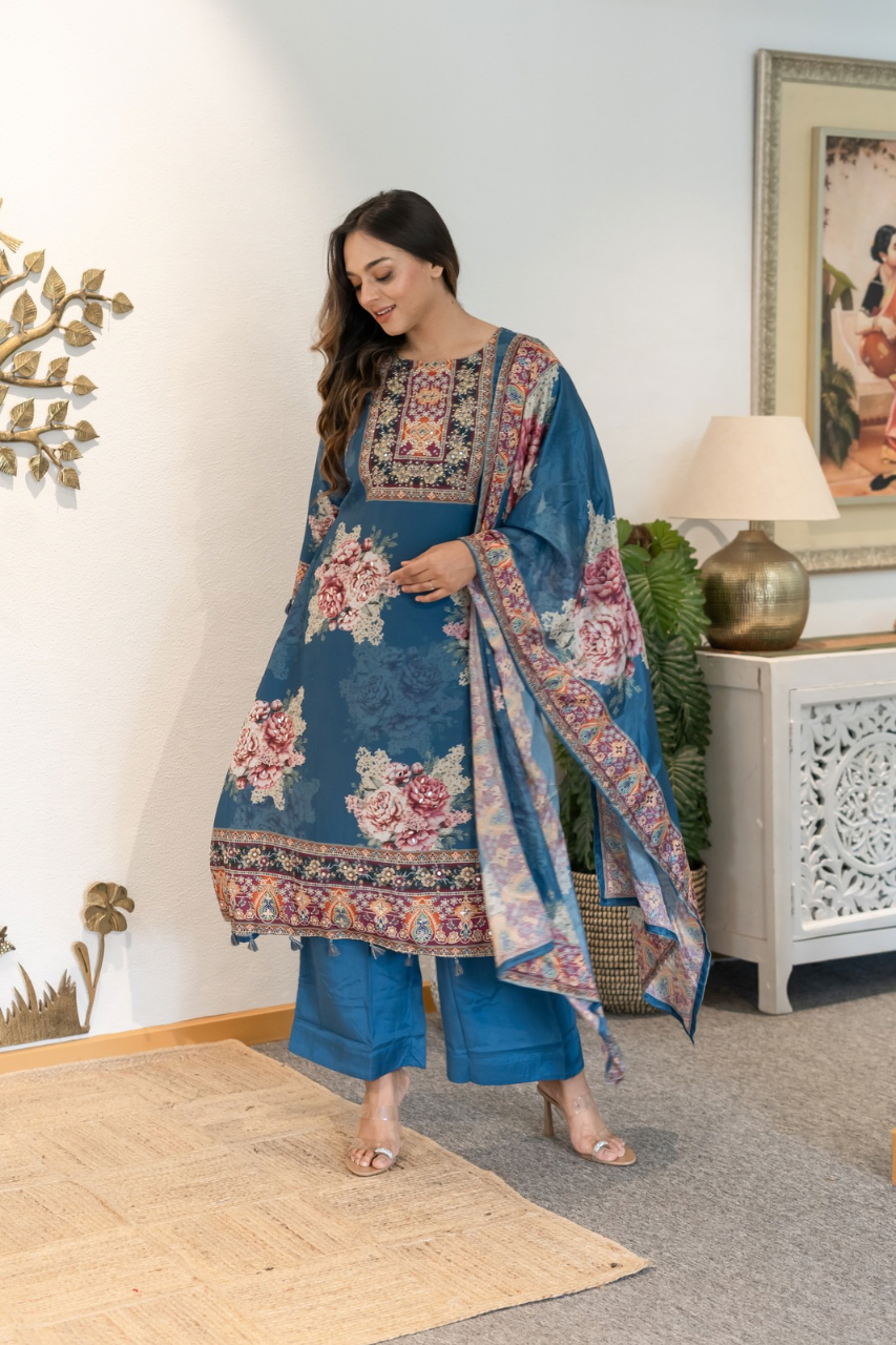 Amara Premium Crepe HandDetailed A-line Pant Set