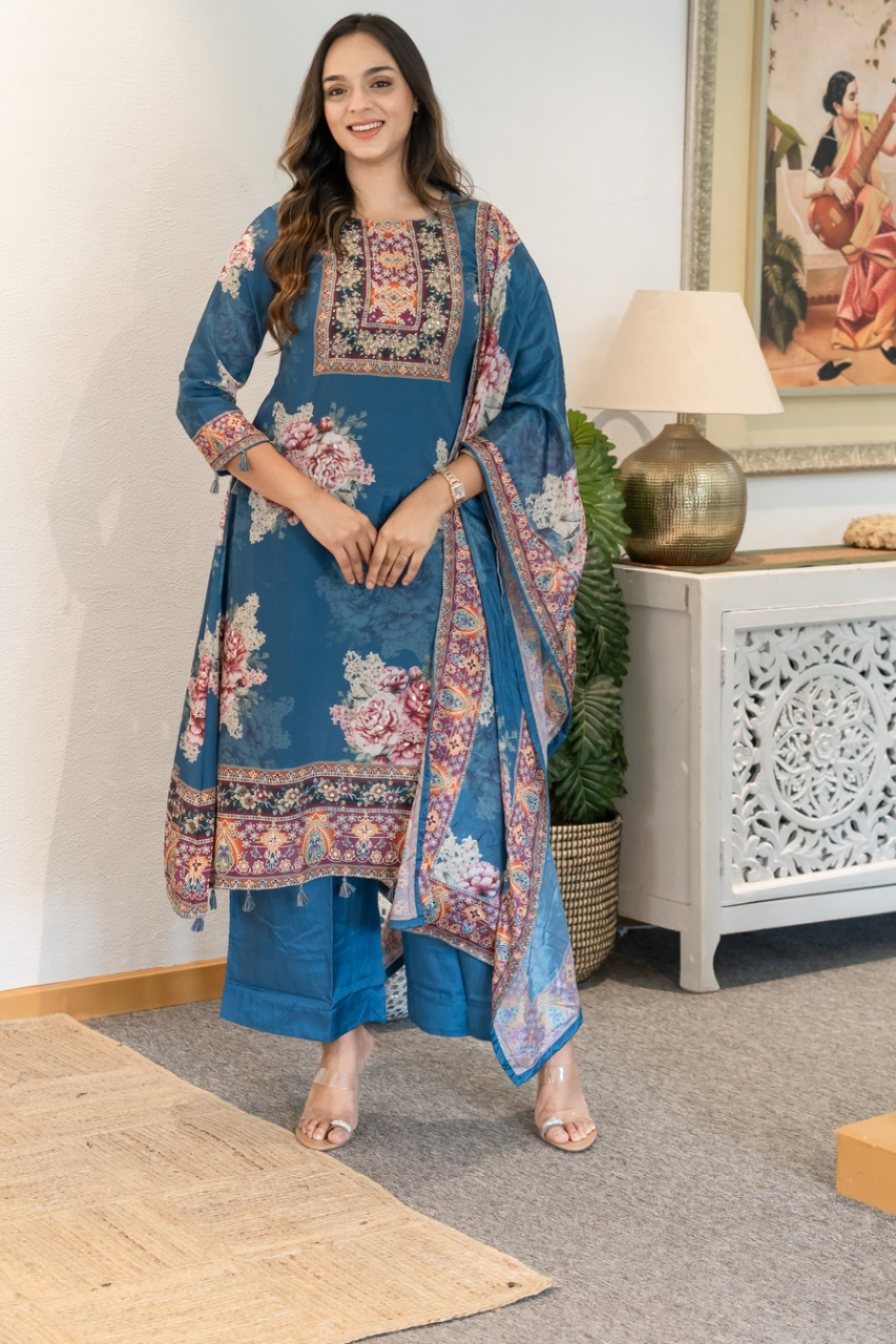 Amara Premium Crepe HandDetailed A-line Pant Set