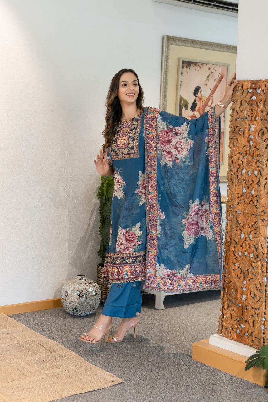 Amara Premium Crepe HandDetailed A-line Pant Set