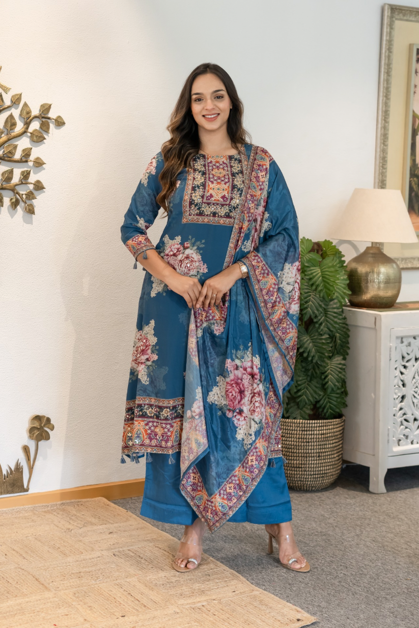 Amara Premium Crepe HandDetailed A-line Pant Set