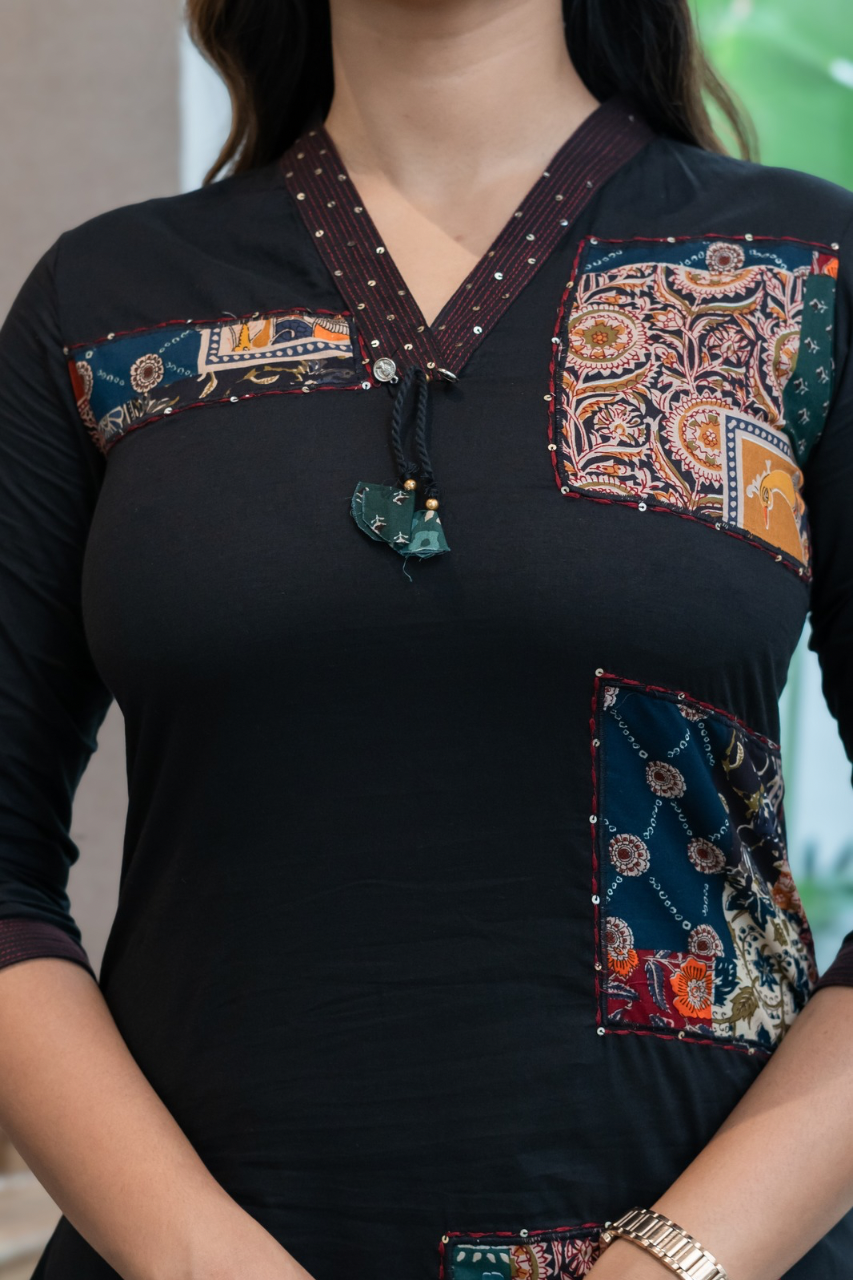 Ira cotton Ajrakh Katha detailed straight Pant Set