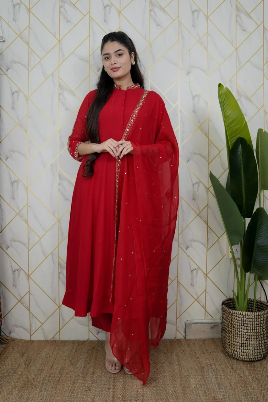 Sahaj Georgette HandEmbroidered Anarkali Set - The Jaipur Studio